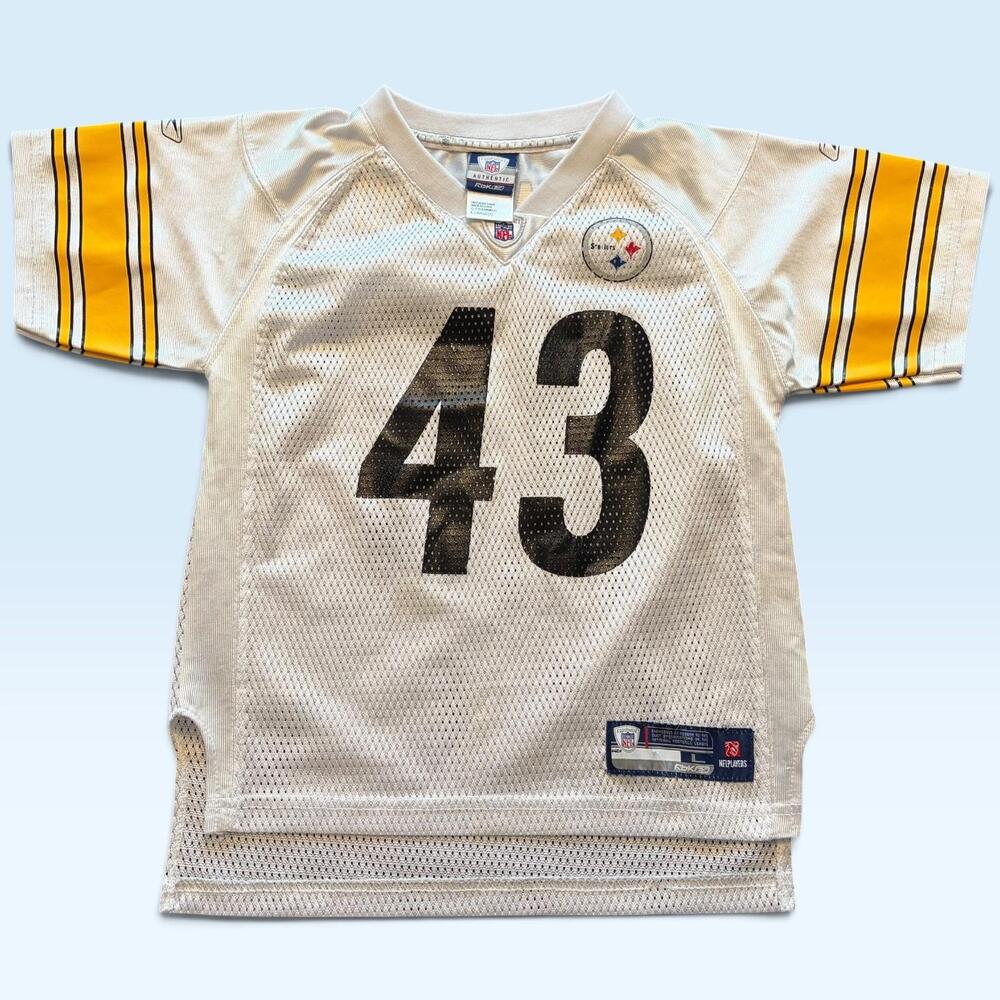 Pittsburgh Steelers Football Jersey Youth Boys 7 White NFL Reebok Polamalu 43